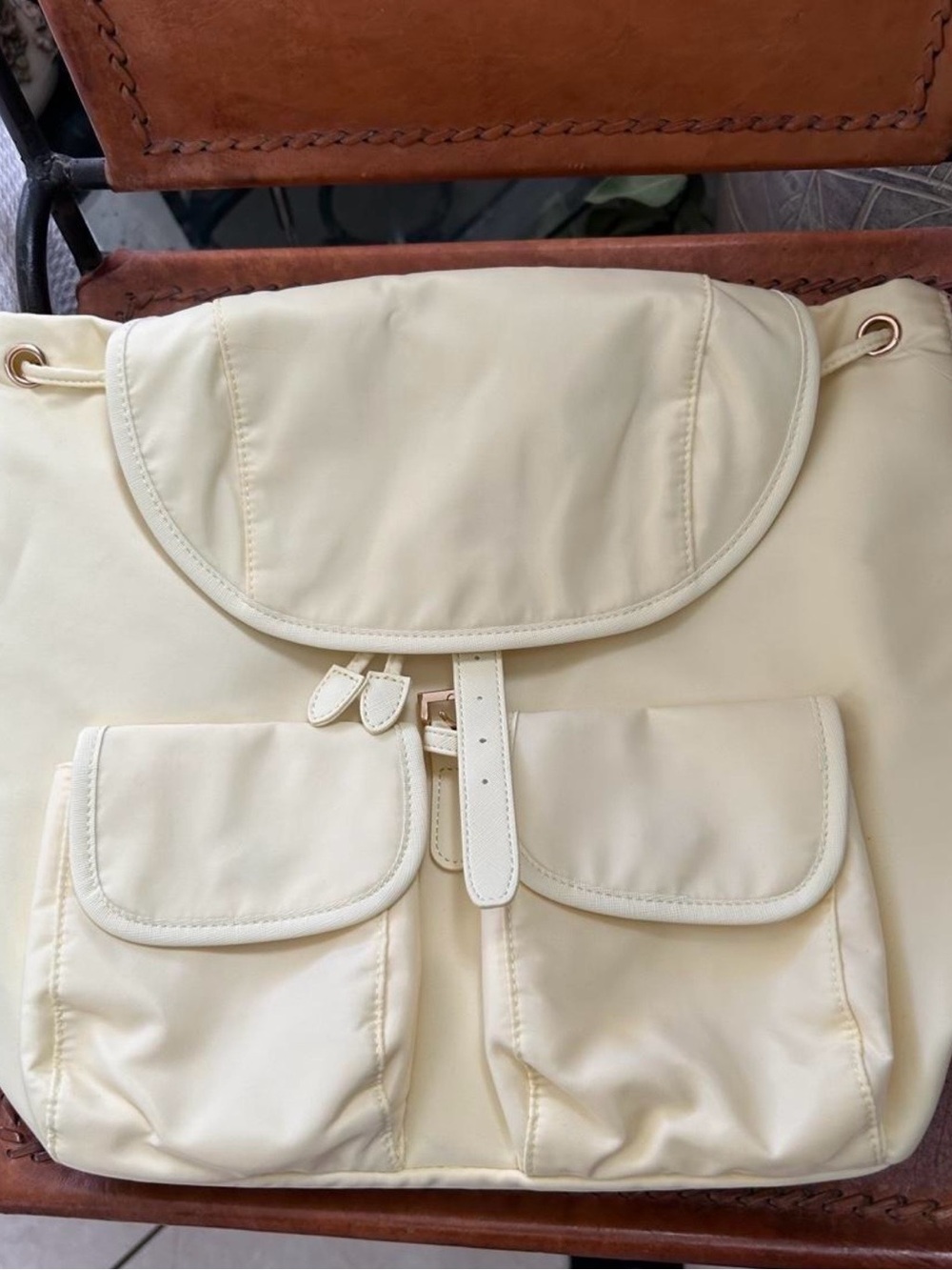 Year of Ours Pale Cream Drawstring Backpack with Front Pockets